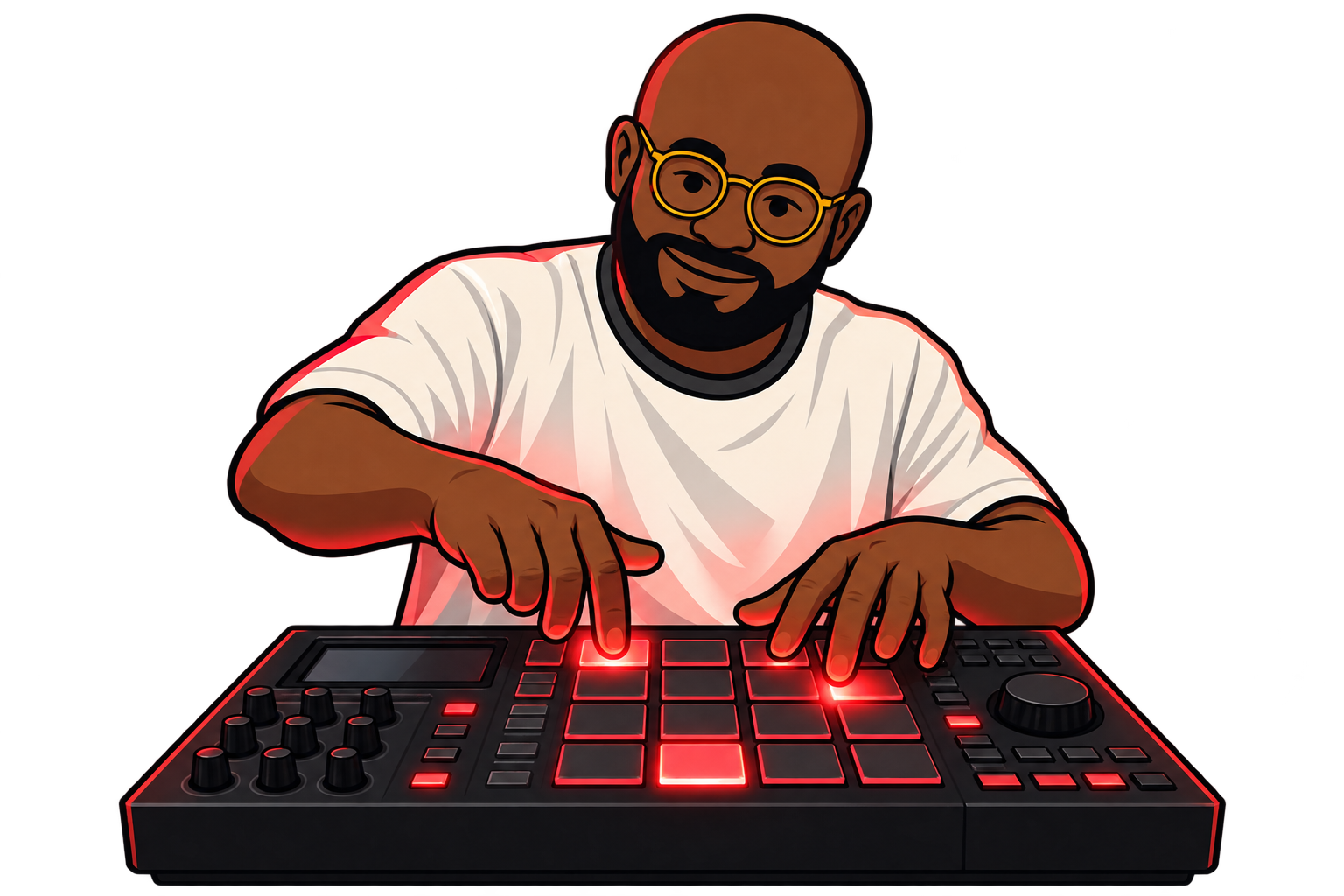 DannyD performing a beat on an MPC drum machine
